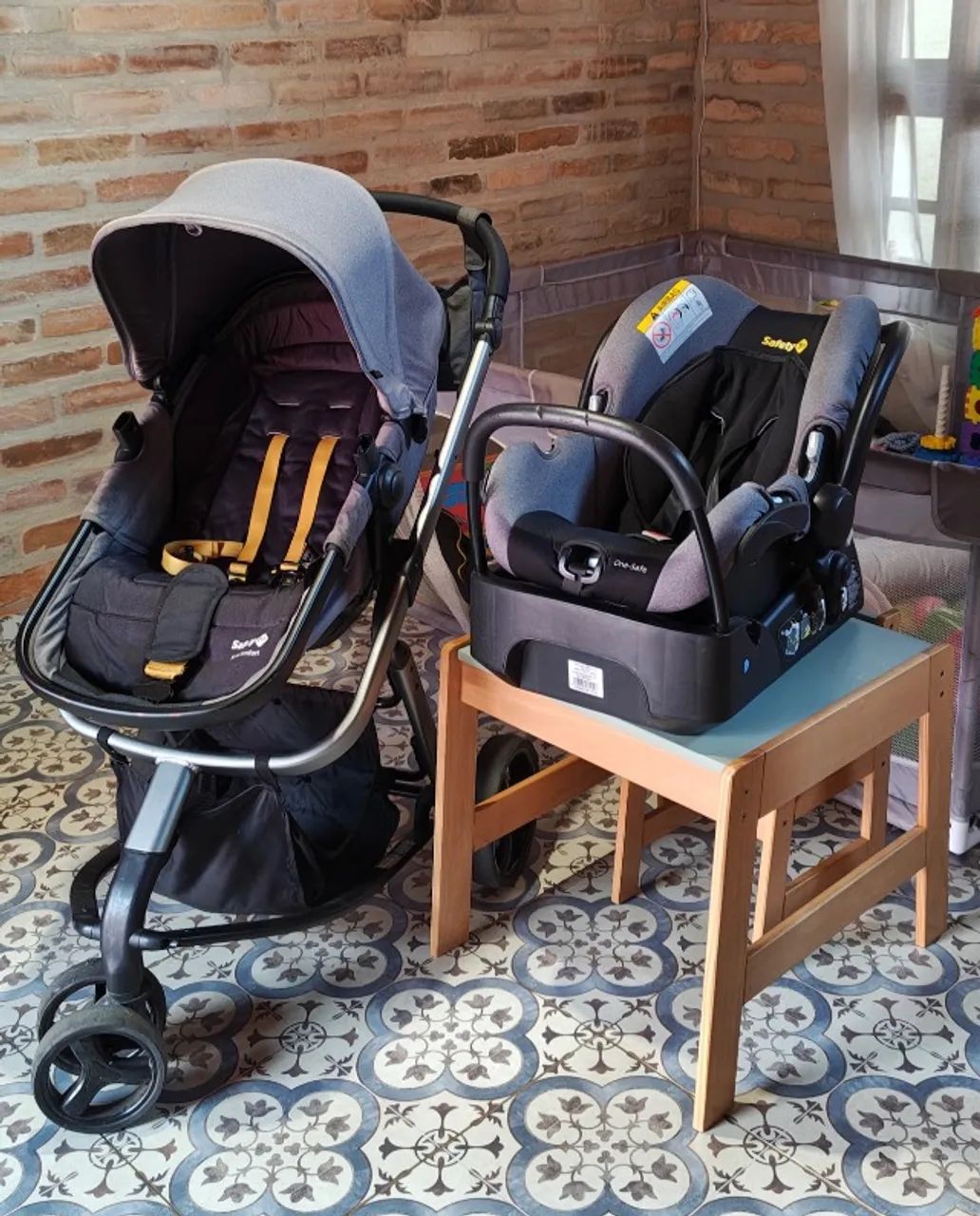 Carrinho de Bebê kit Super Completo + Bebê Conforto com Base + Bolsa e Almofada Originais - Foto 3