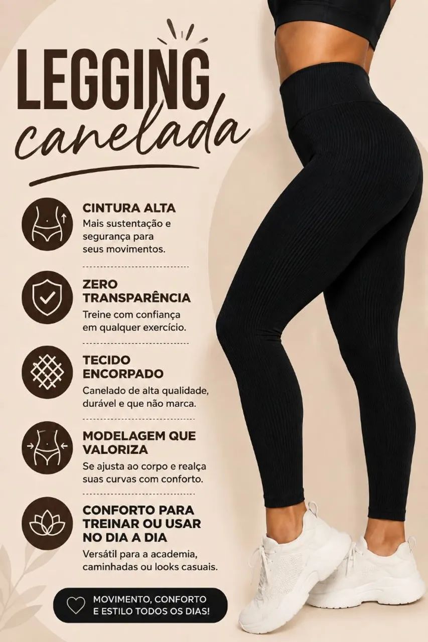 Legging Preta Canelada em Poliamida Premium  - Foto 3