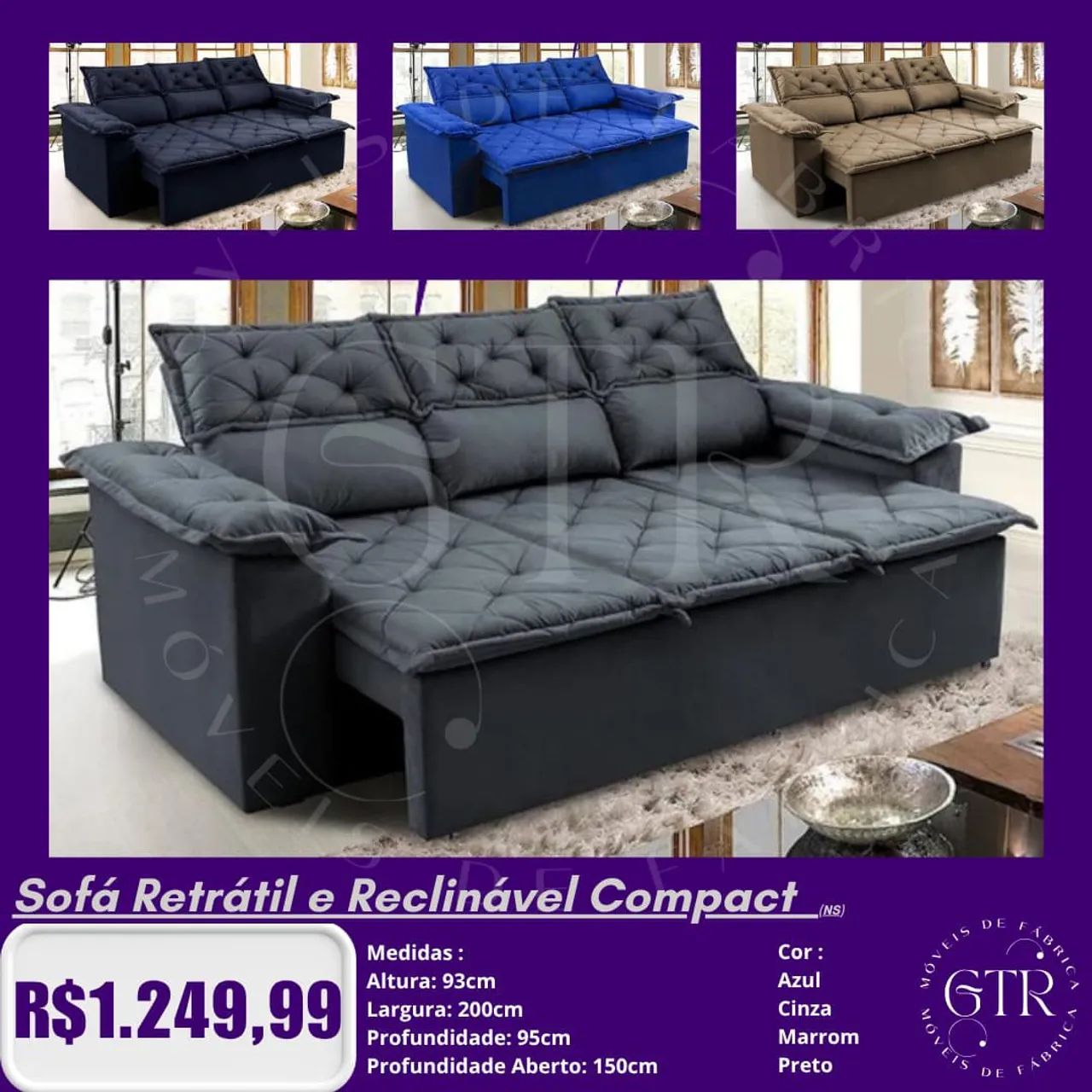 Sofá Retrátil Reclinável Compact 