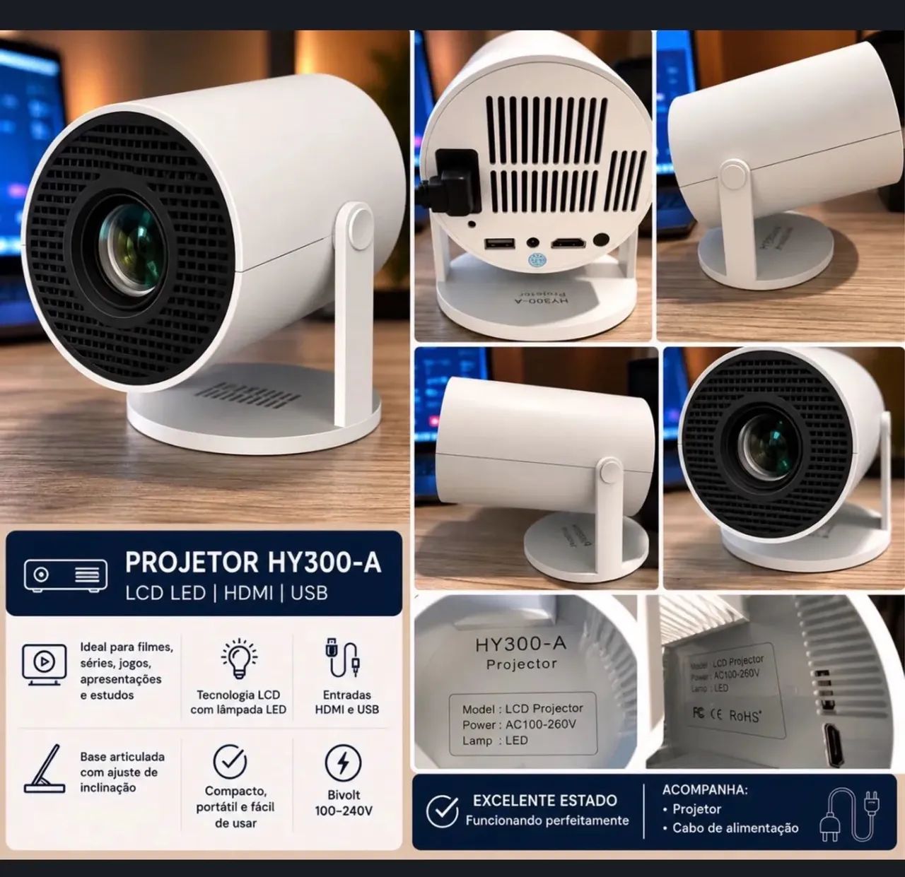 Projetor HY300-A LCD LED - Excelente Estado e Funcionando Perfeitamente