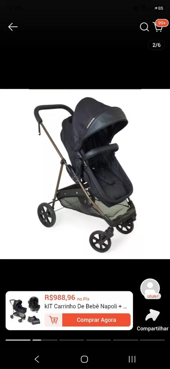 KIT Carrinho De Bebê Napoli + Bebê Conforto E Base para Carro Galzerano - Foto 5