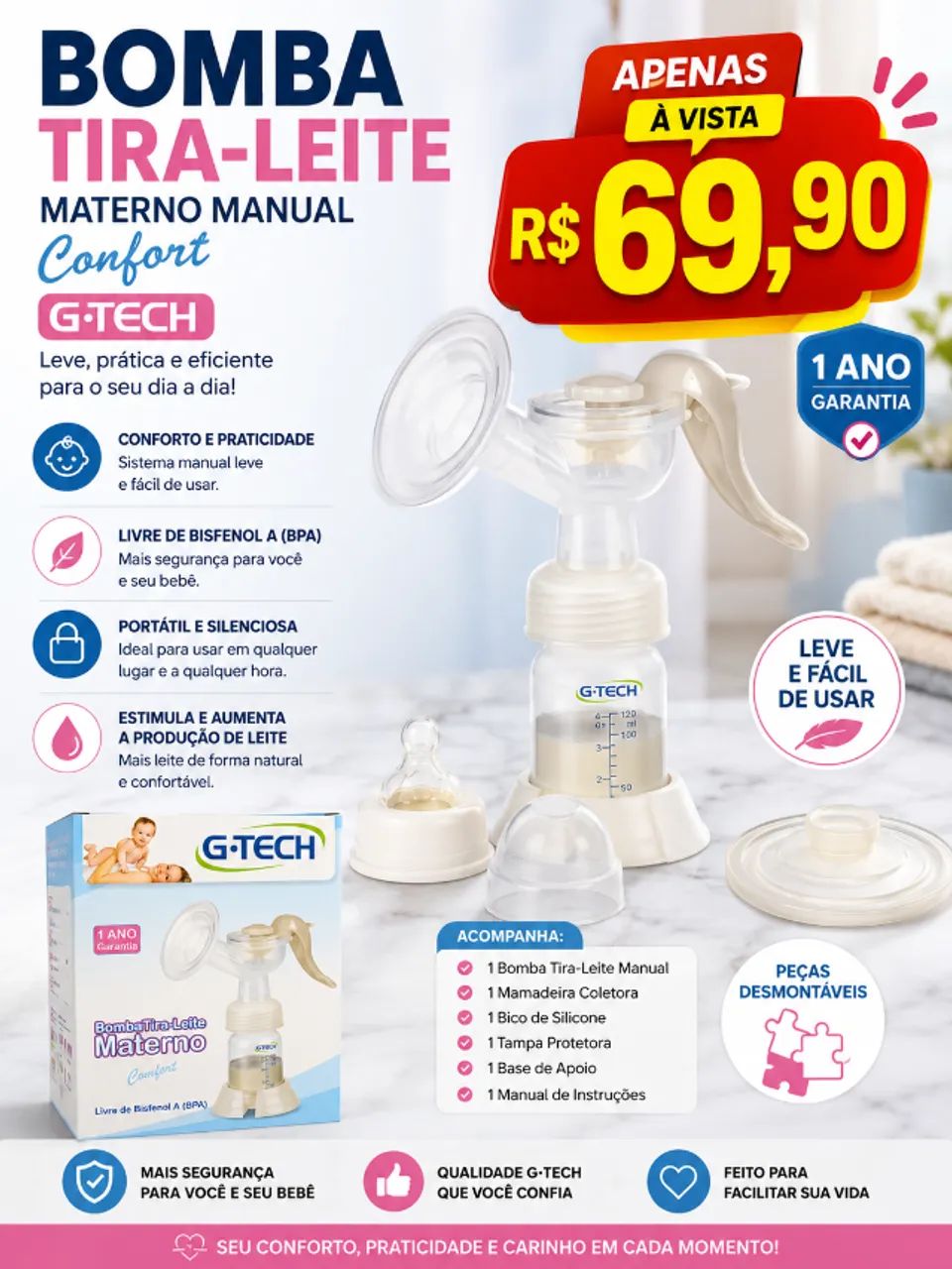 Bomba manual tira-leite materno - Foto 3