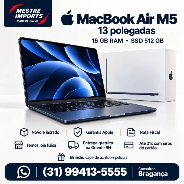 Apple MacBook Air M5 13 Polegadas 16GB SSD 512GB Novo
