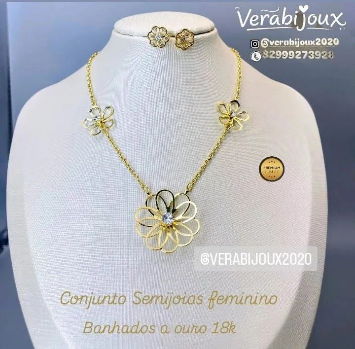 CONJUNTO SEMIJOIAS FEMININAS BANHADAS A OURO 18K  - Foto 2