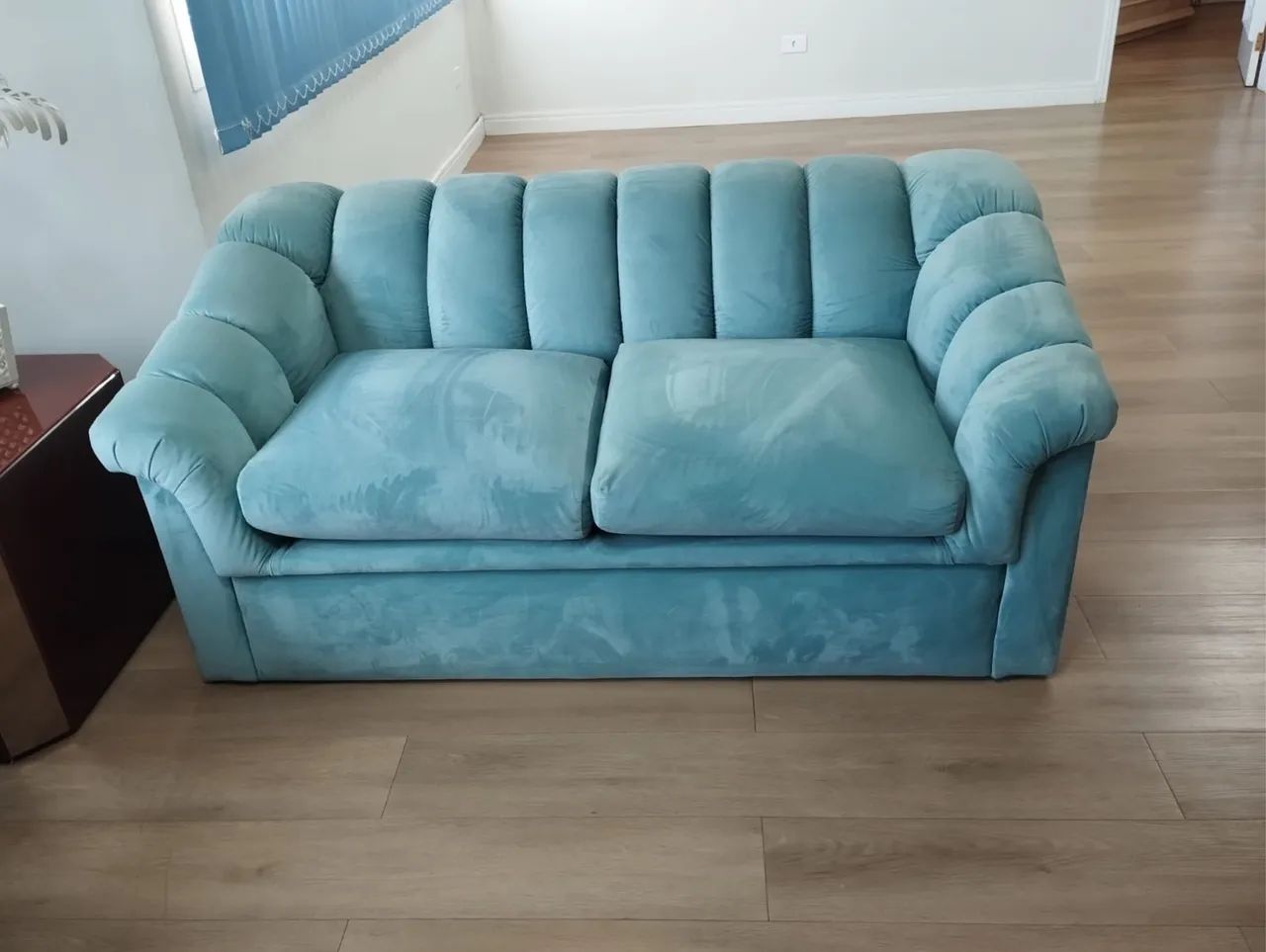 Conjunto de Sofás Canelado Veludo Turquesa (3+2+1 lugares) ? Retrô/Art Déco - Foto 3