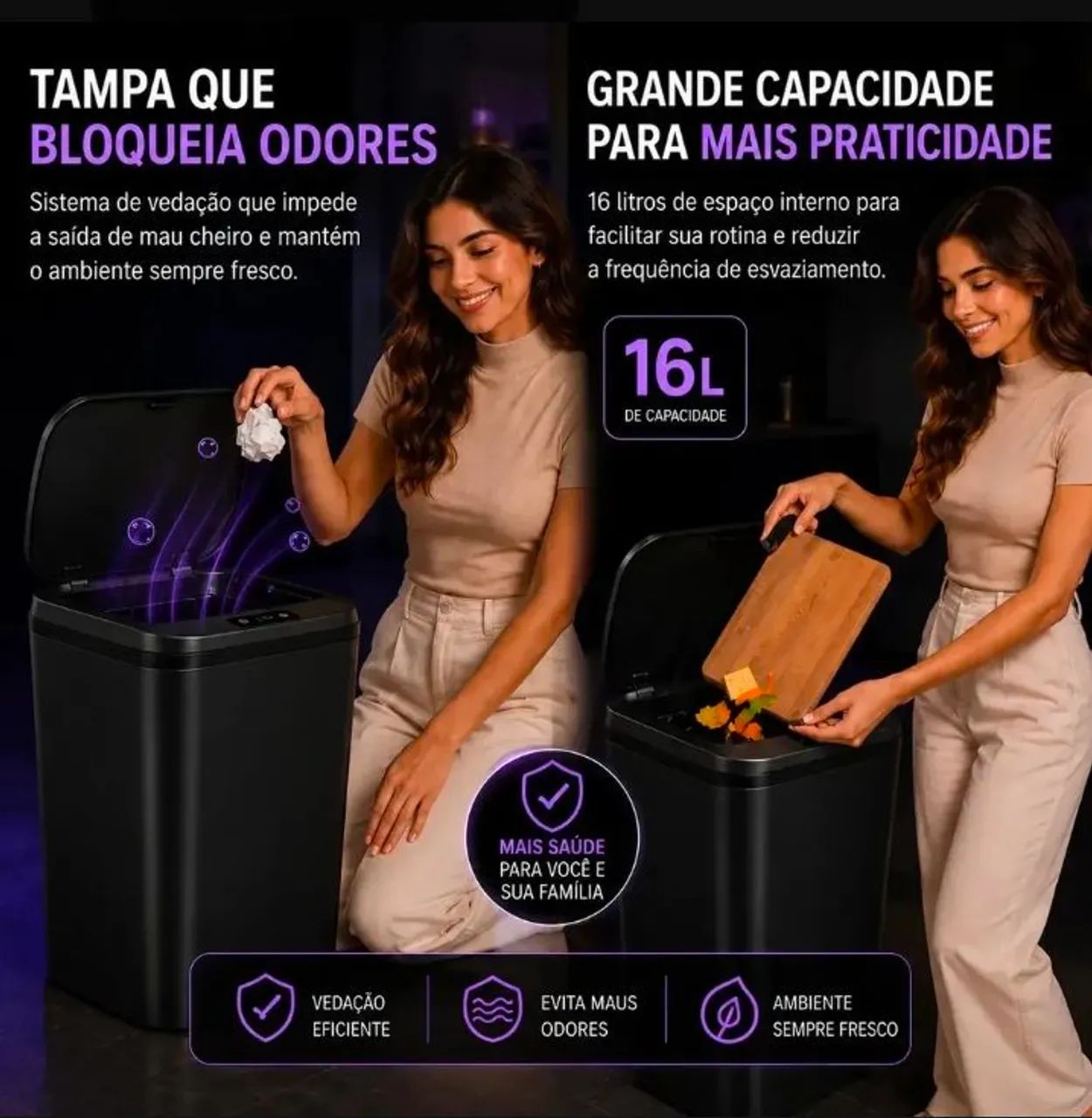 Lixeira De Sensor Automático Preta 16 Lts - Foto 2