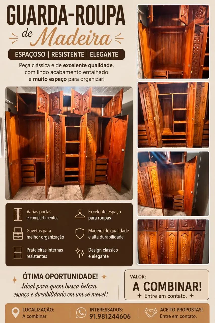 GUARDA ROUPA DE MADEIRA DE LEI 