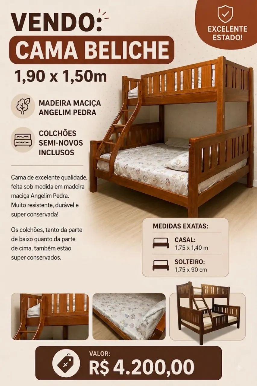 Cama beliche de madeira