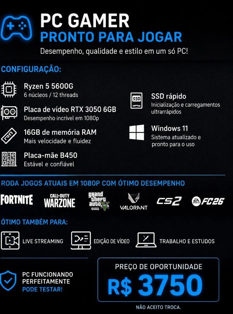 Gamer completo, muito bem cuidado e funcionando 100%. É ligar e jogar! - Foto 2