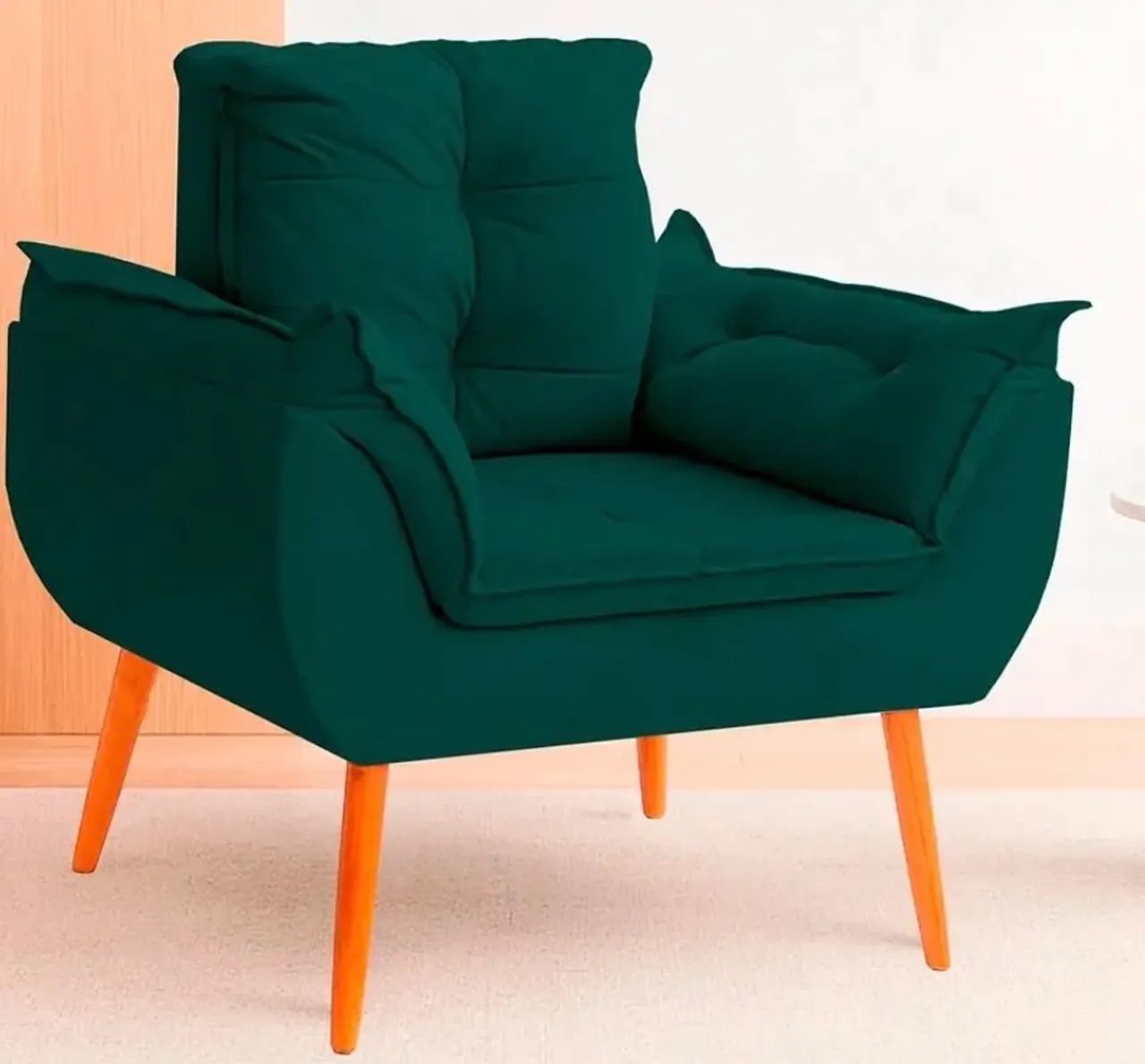Poltrona Decorativa Verde com Pés de Madeira - Confortável e Moderna