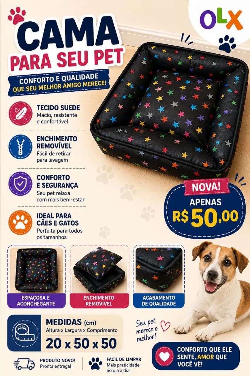 Cama para cães tecido Suede(nova)