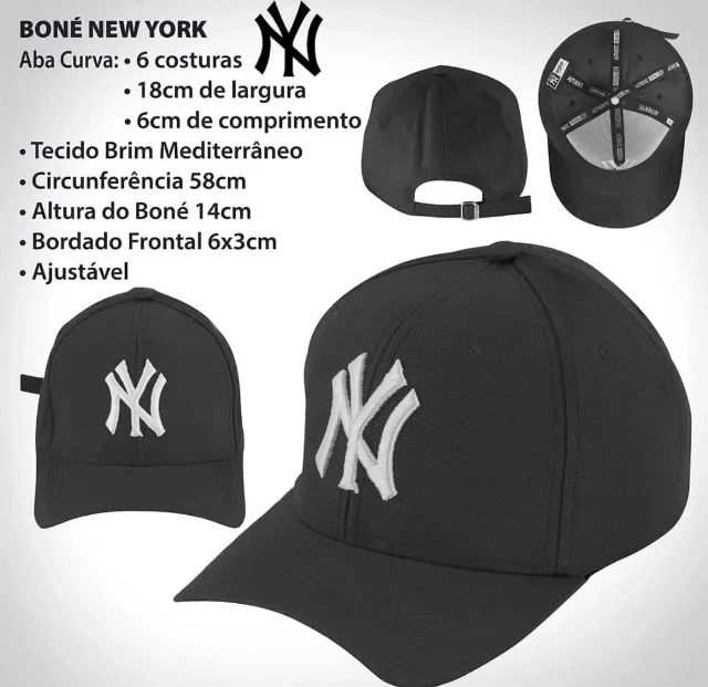 Boné New York Aba Curva. Preto com Branco - Foto 5