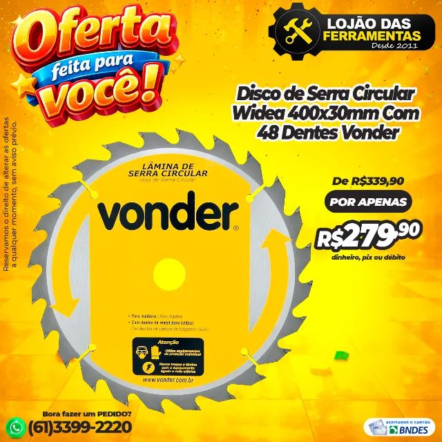 Disco de Serra Circular Widea 400x30mm Com 48 Dentes Vonder