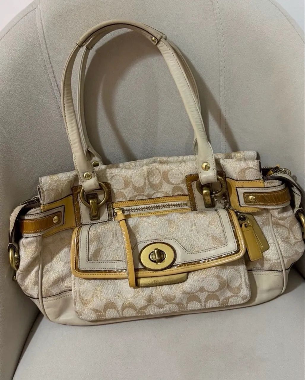 Bolsa Coach vintage satchel bege 