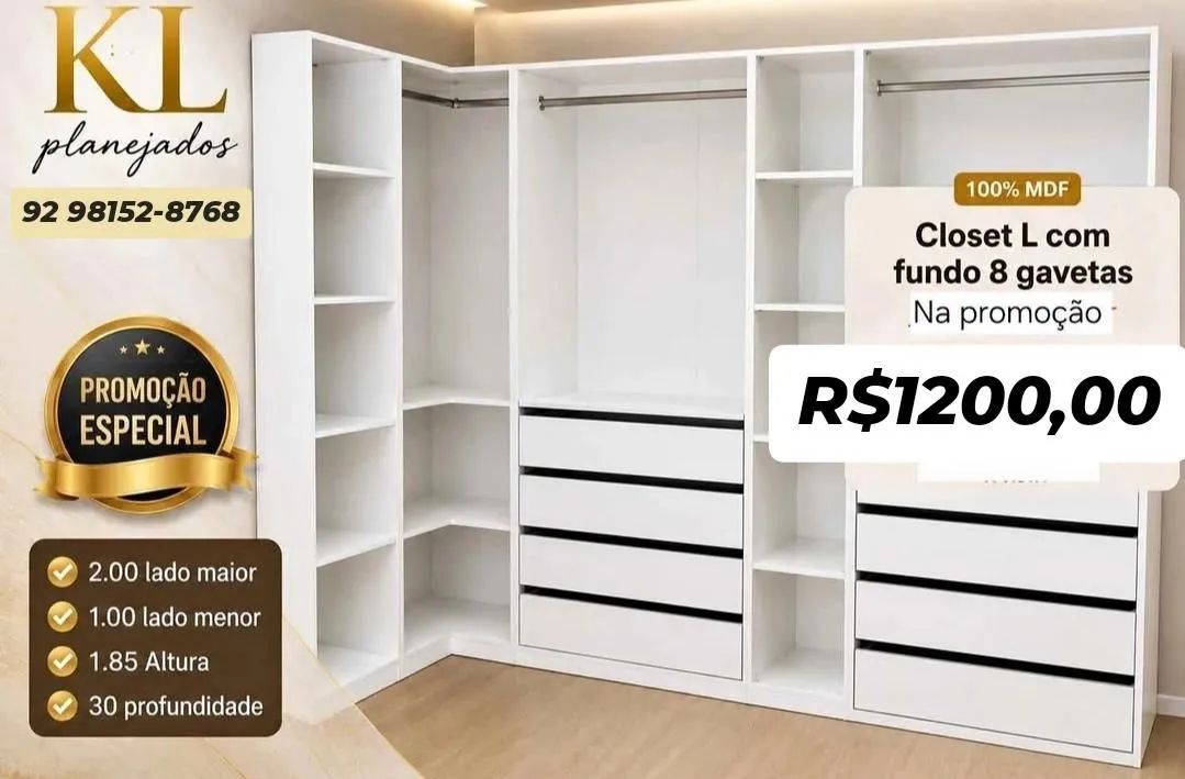 Closet em L com fundo 