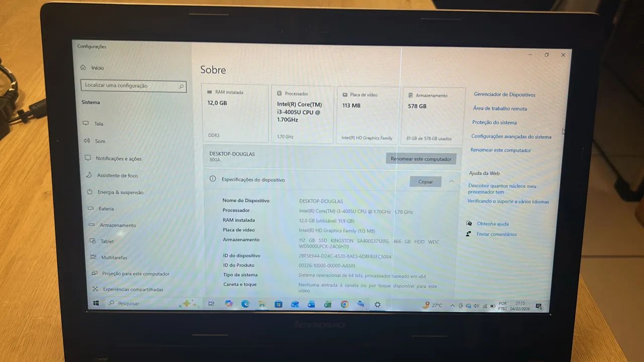 Notebook Lenovo G40-70