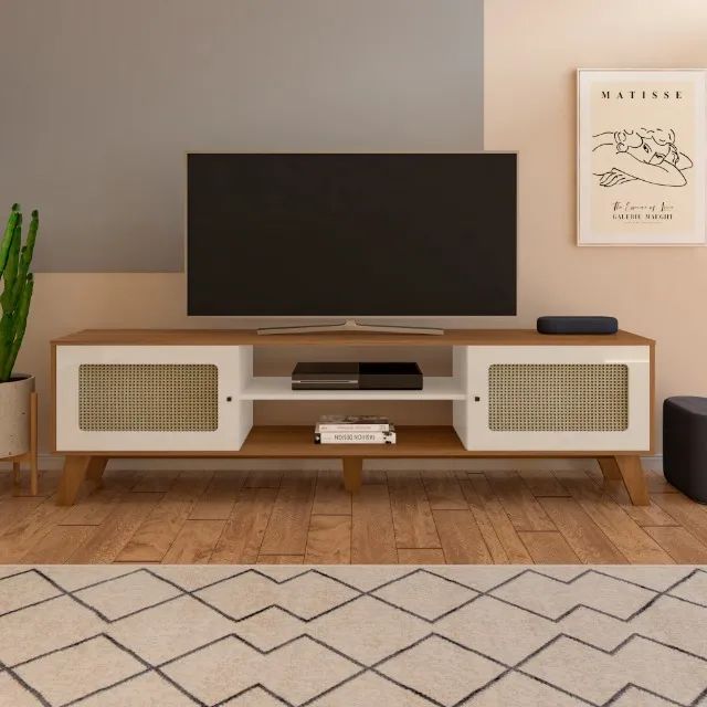 Rack para Sala e TV até 75 Polegadas com Telinha Palha 3D 180cm + Novo - Foto 3