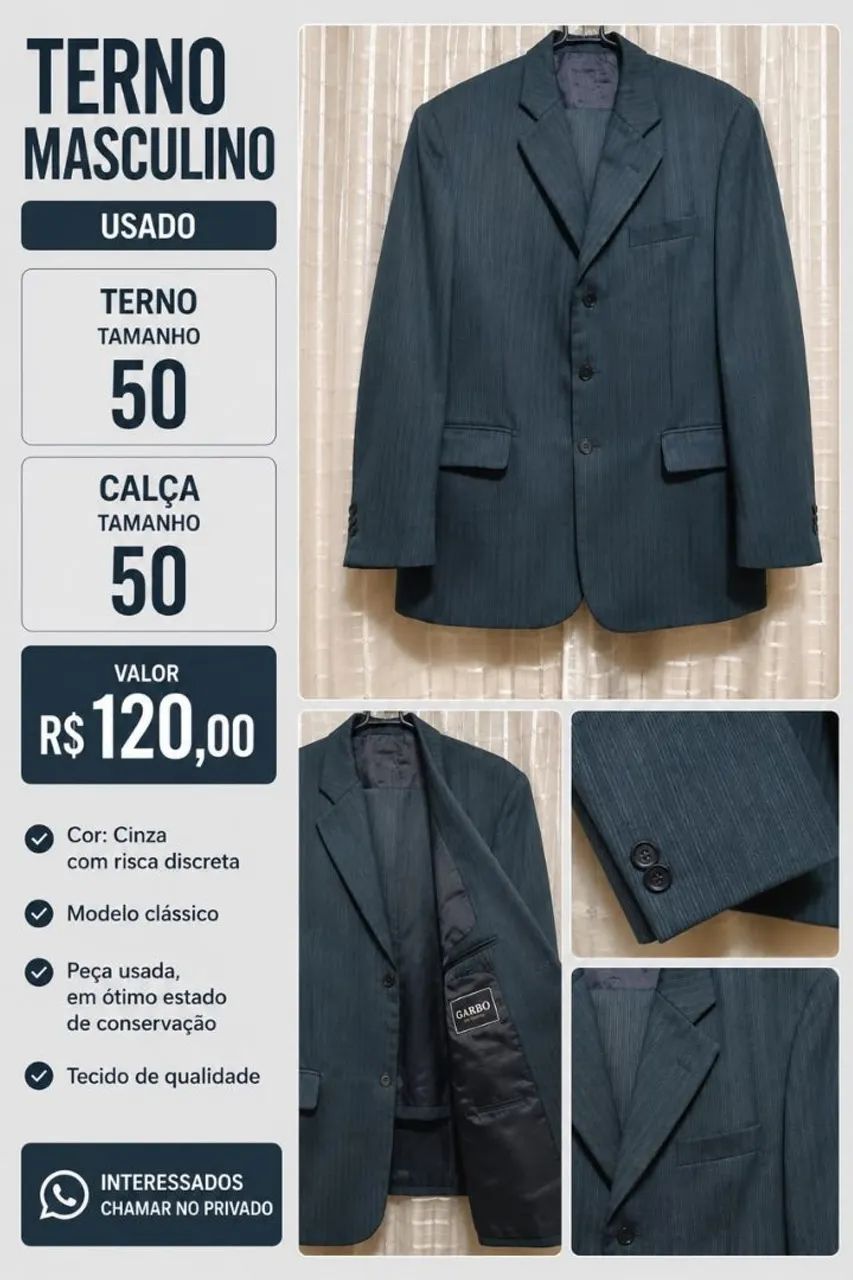Terno masculino na cor cinza