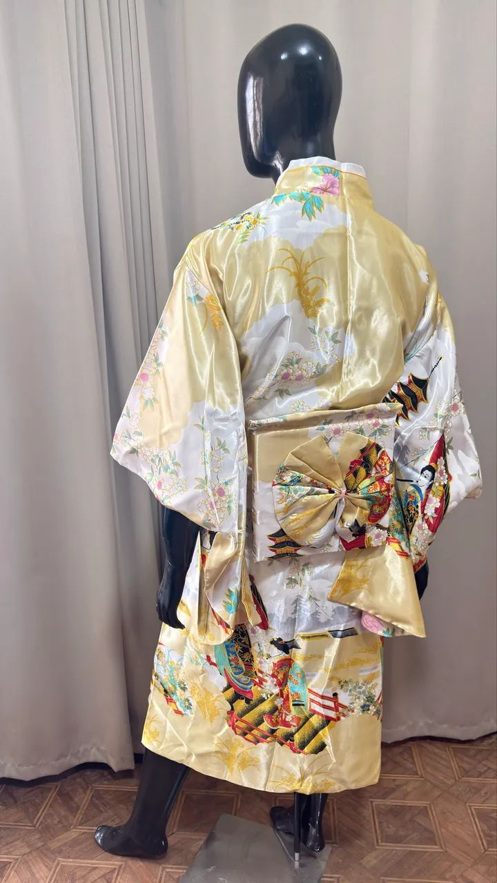 kimono longo amarelo estampado único - Foto 5