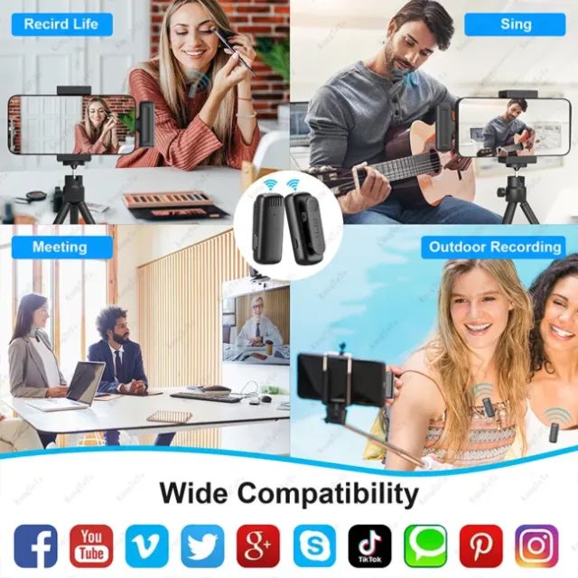 Microfone de Lapela Duplo Sem Fio Caixa de Carregamento USB-C Android + Adaptador Lightnin - Foto 6