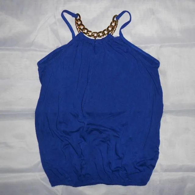 Blusa Feminina Azul com detalhe dourado Tam. G - (liquida fim de ano novo natal lookinho