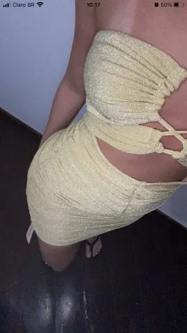 Vestido brilho amarelo TAM G veste M tb - Foto 2