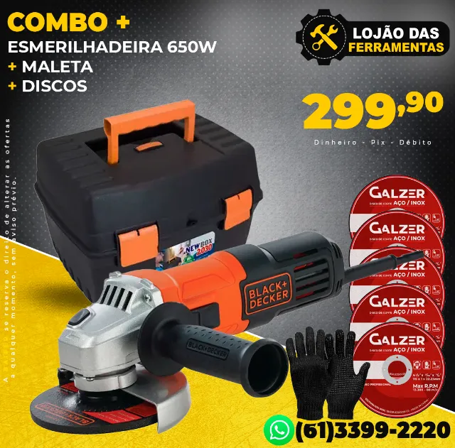 Combo Esmerilhadeira 650w + Maleta + Acessórios