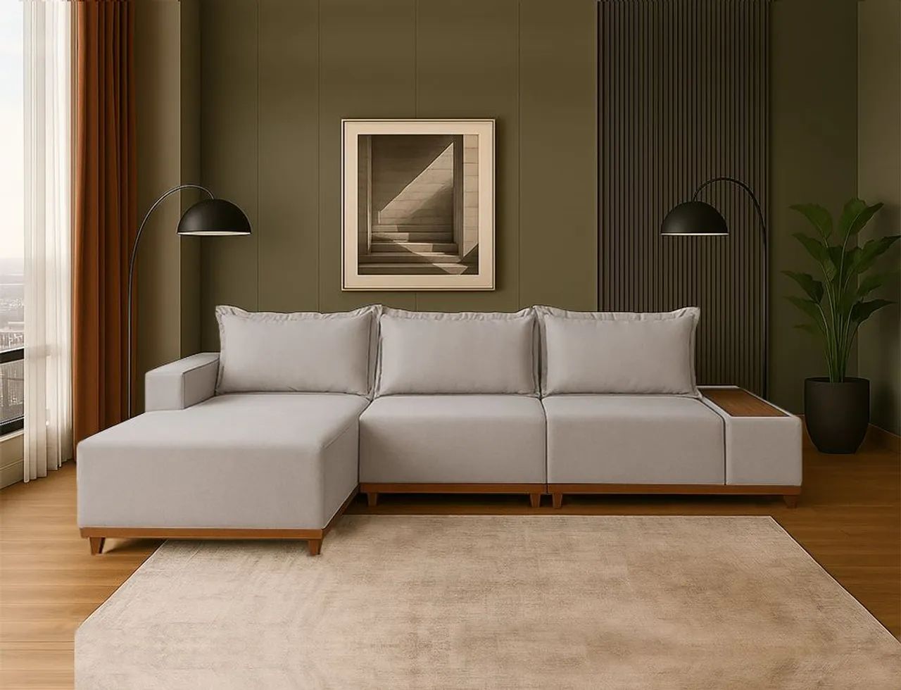 Sofá Living suíça com chaise 2,90 linho