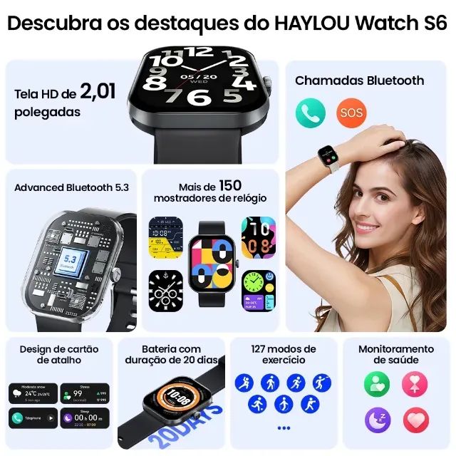 Relógio Smartwatch Haylou Watch S6 Black Lançamento - Foto 2