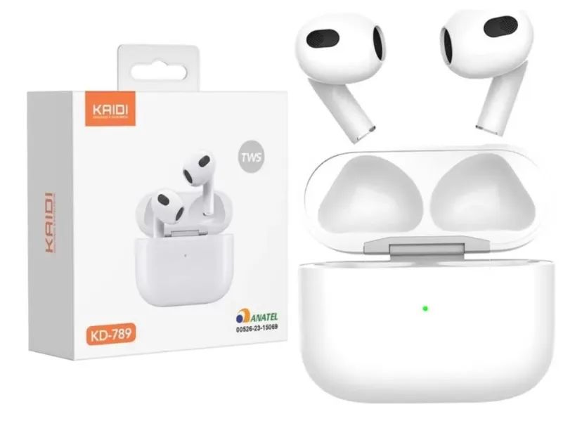 Fones de Ouvido Bluetooth TWS KAI-DI KD-789 - Cabo celular brinde 