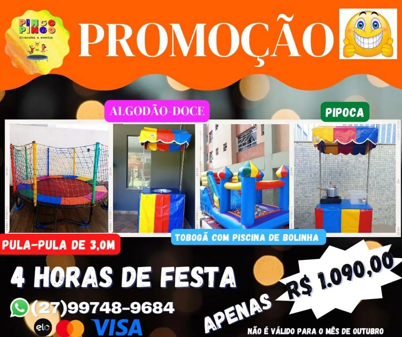 Kit completo Pula pula, Tobogã com Piscina de Bolinha, Algodão Doce e Pipoca 