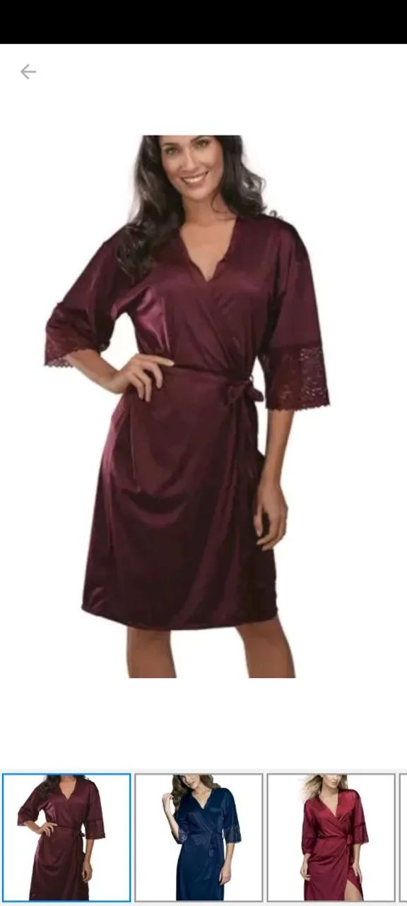 Robe de Cetim Roxo com Detalhes em Renda - Foto 2