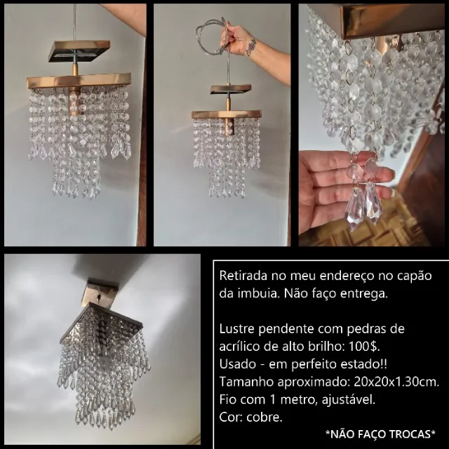 Lustre com pedras de acrílico, perfeito estado