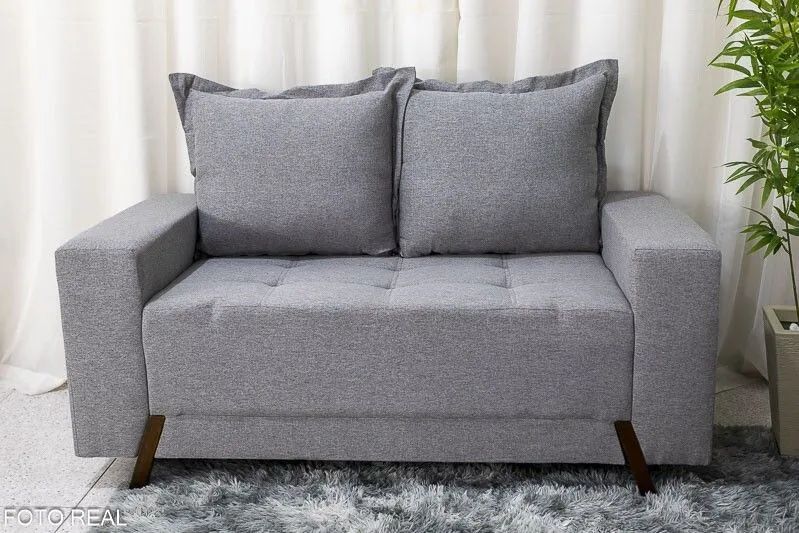 Conjunto Sofás 2 e 3 Lugares Linho Cinza Molas Bonnel D28  - Foto 3