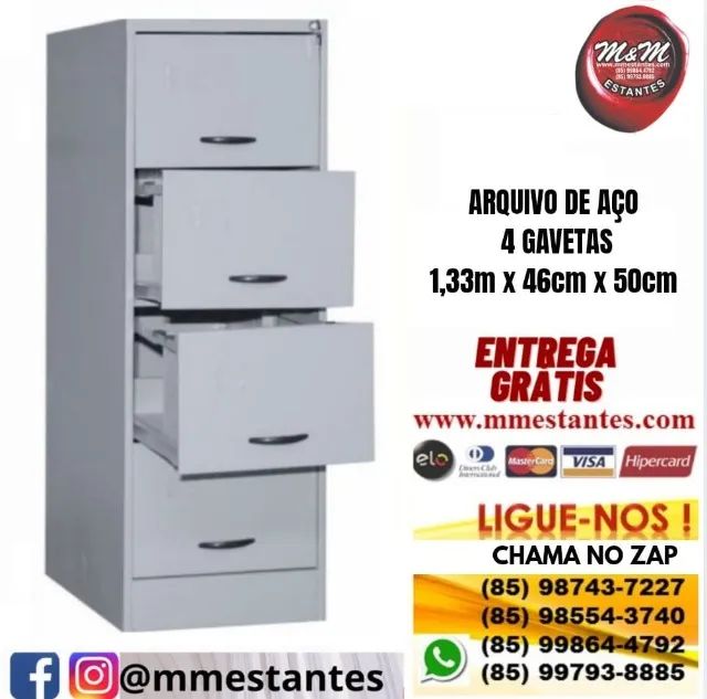 Entrega Grátis - Arquivo de Aço 4 Gavetas 
