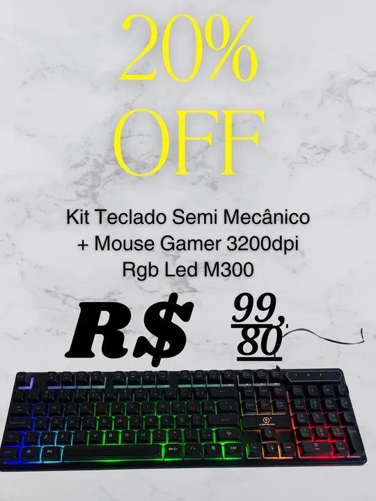 Kit Teclado e Mouse Gamer RGB M300 - 20% OFF