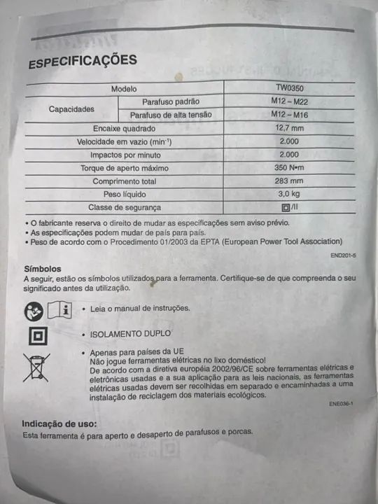 Chave de Impacto Makita TW0350 - Foto 5