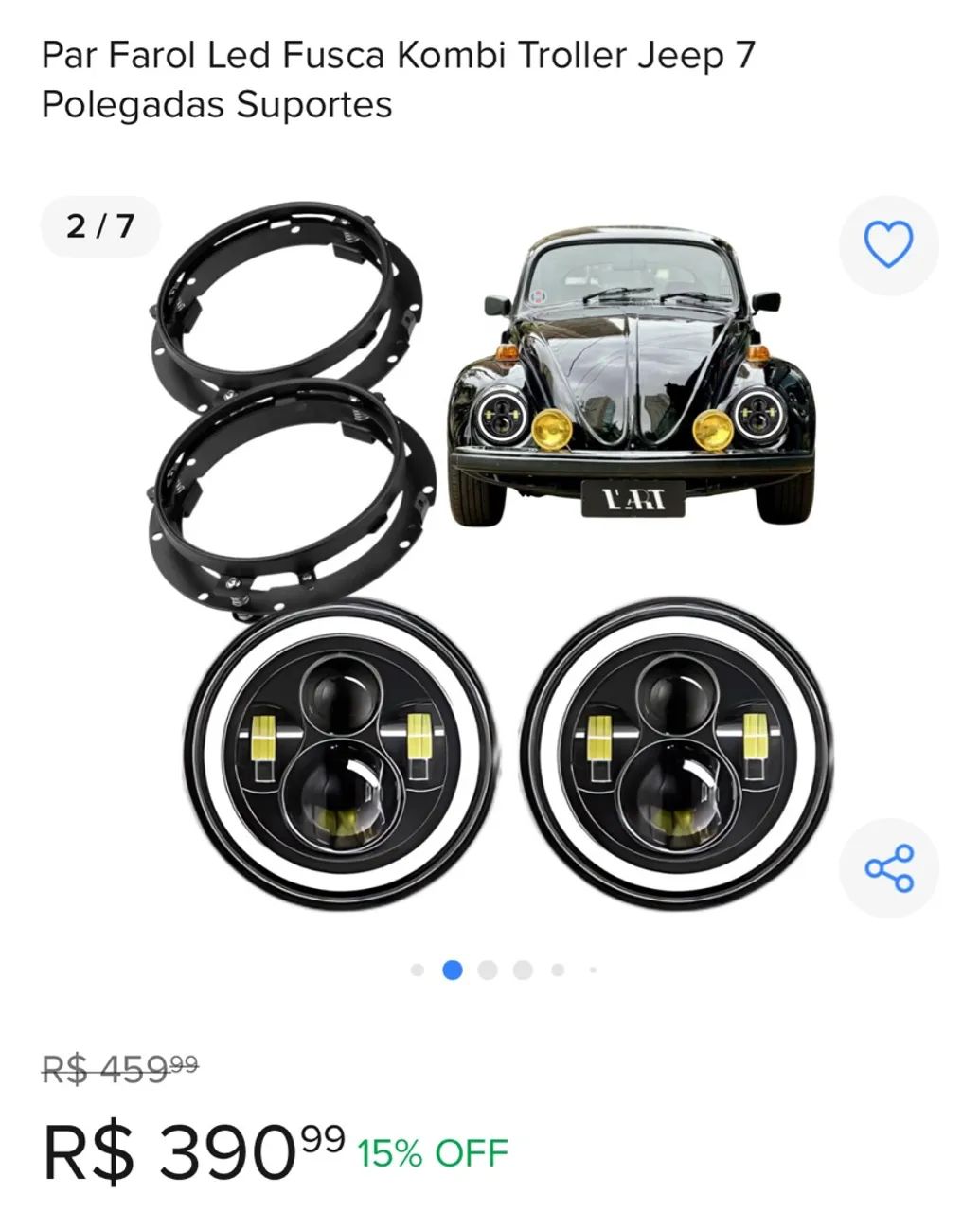 Farol Led Fusca Kombi Troller Jeep 7 Polegadas