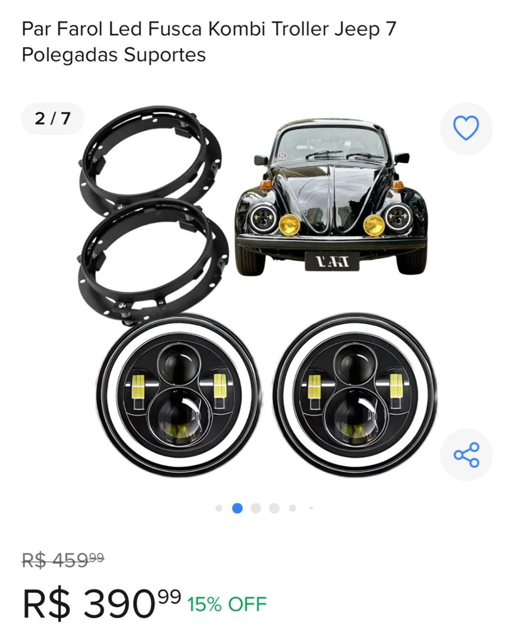 Farol Led Fusca Kombi Troller Jeep 7 Polegadas