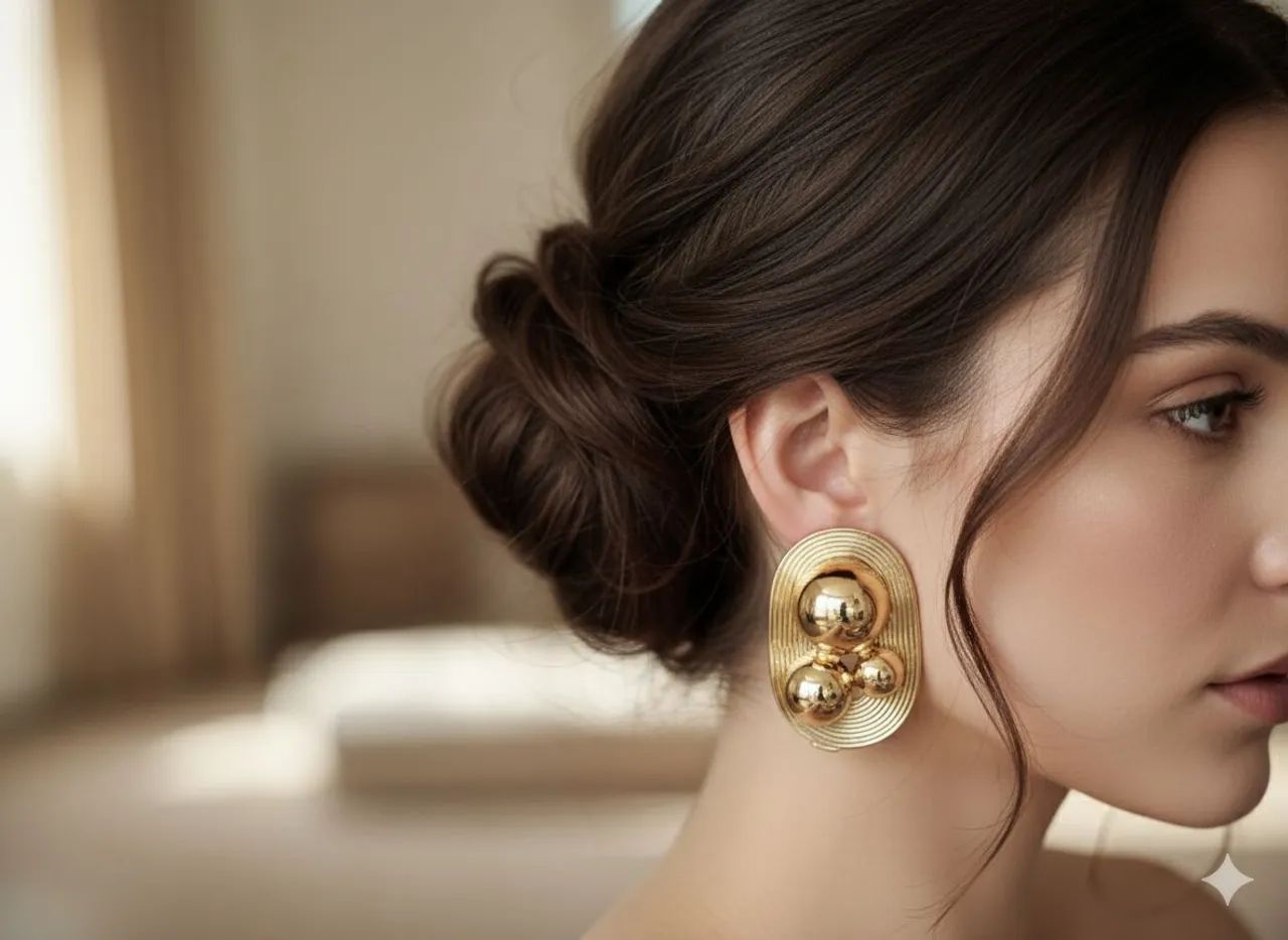 Brinco oval com Três meia bola - Foto 2