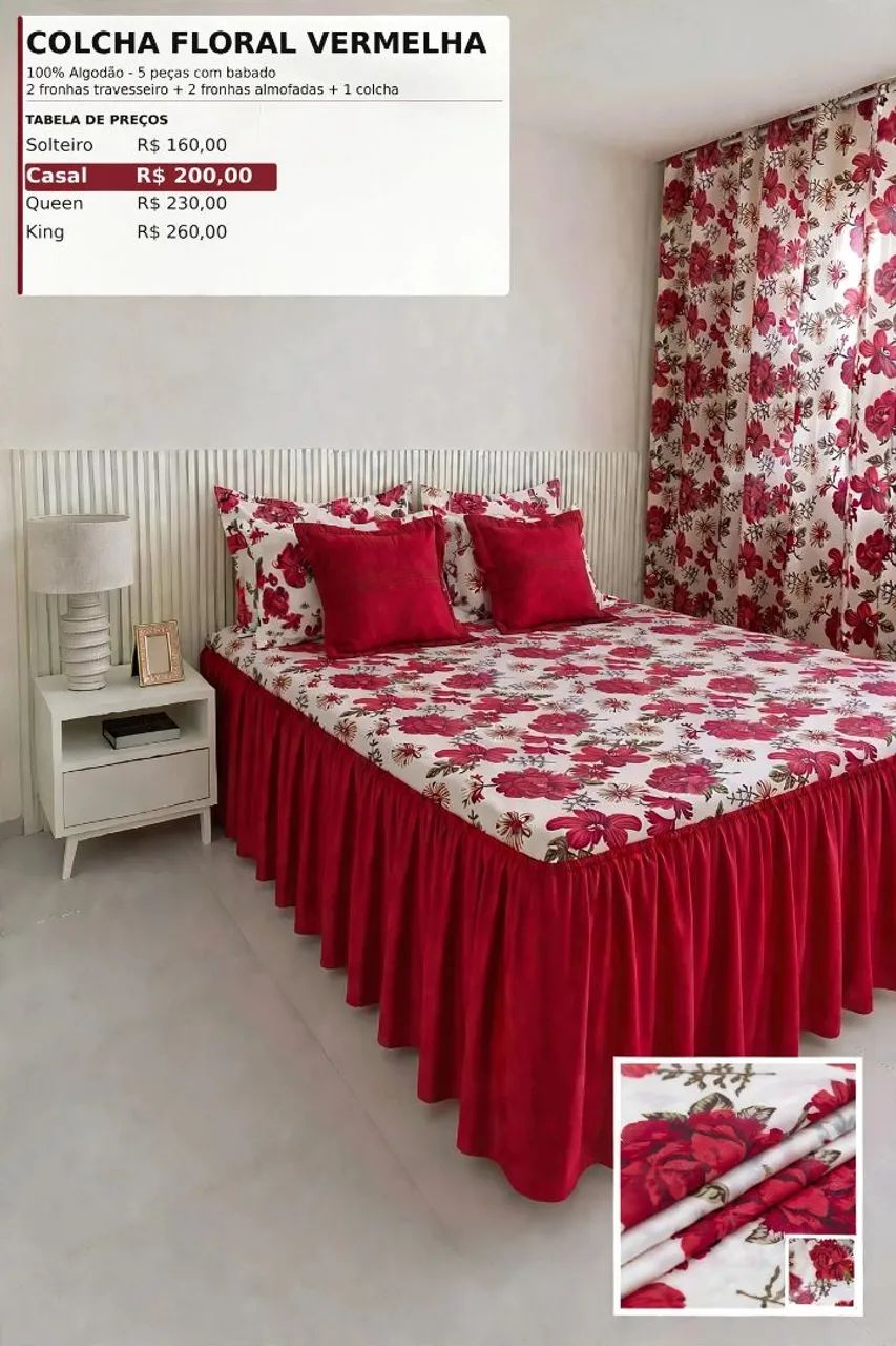 COLCHA FLORAL VERMELHA 