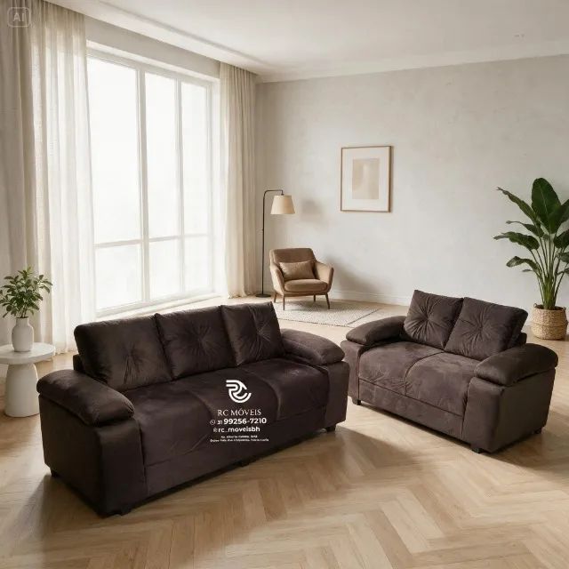 Sofá 2 e 3 Lugares Braço Fofão Suede Cinza D33 Confortável Resistente - Foto 4