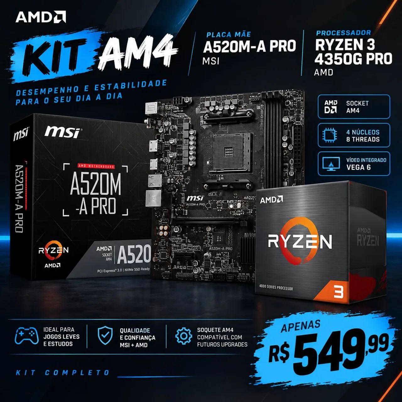 Kit am4 Ryzen 3 4350g Pro + A520m a pro