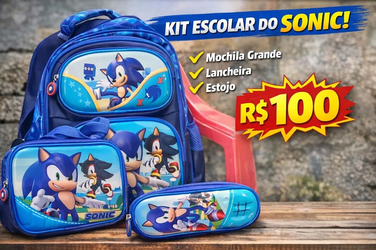 KIT ESCOLAR SONIC COMPLETO - ÓTIMO ESTADO