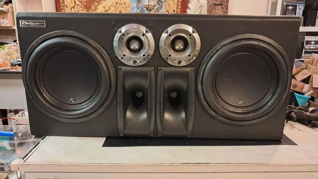 Caixa trio falcon subwoofer 12 driver corneta tweeter 