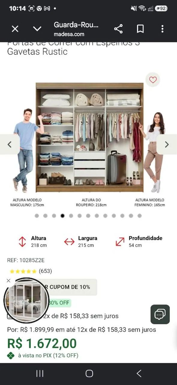 Guarda-roupa 4 portas de correr, com espelho e 3 gavetas - Foto 2