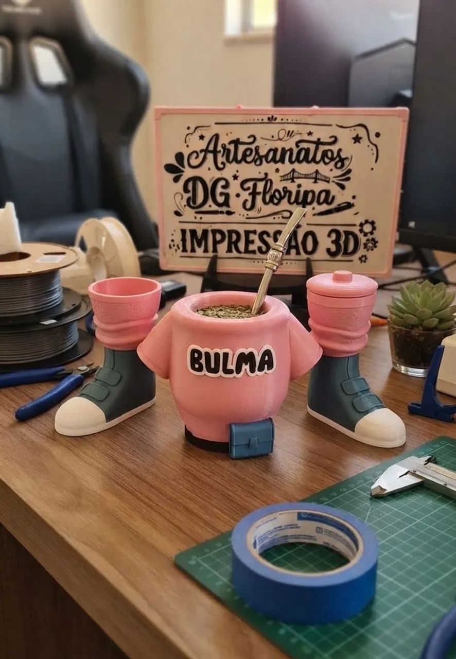 Conjunto Chimarrão + Pote açúcar e erva. Goku, Vegeta ou Bulma