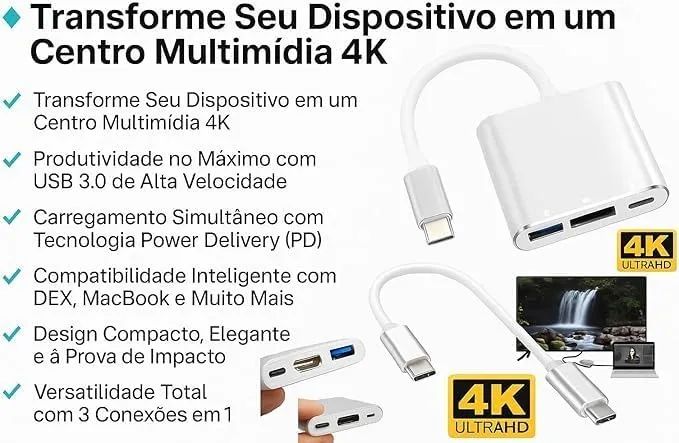  Adaptador USB-C para HDMI 4K, USB 3.0 e Carga PD - Foto 2