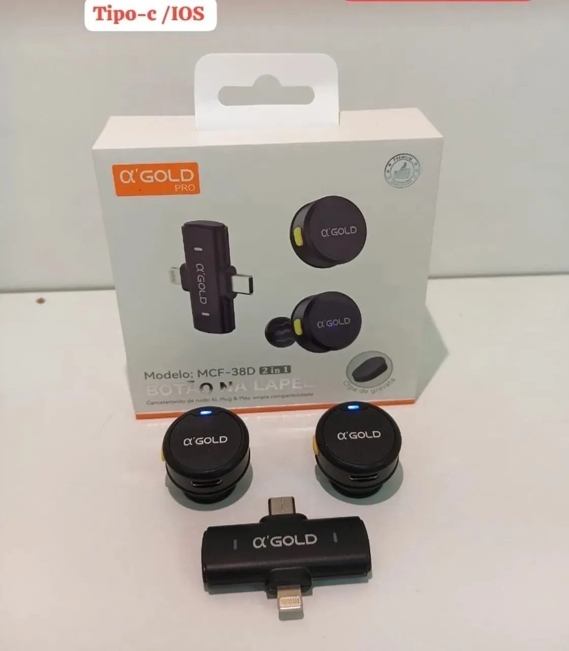 Microfone lapela duplo Gold iPhone e tipo c - Foto 2