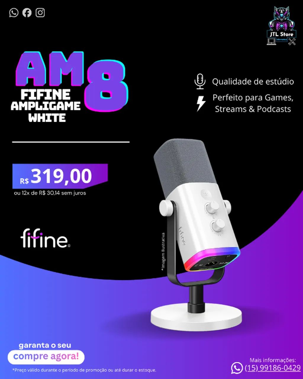Microfone Dinamico Fifine AM8 White (NOVO)